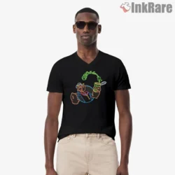Popeye Neon Spinach Glow Shirt on black v-neck shirt for men graphic tee
