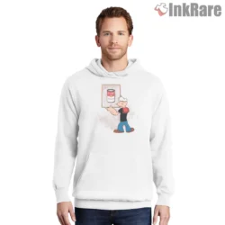 Popeye Pop Art Spinach Gallery Shirt on white hoodie for men graphic tee