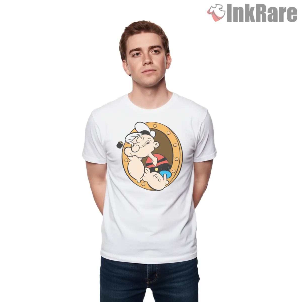 Popeye Porthole Sailor Window Short Sleeve White Popeye Porthole Sailor Window Shirt on white short sleeve shirt for men graphic tee