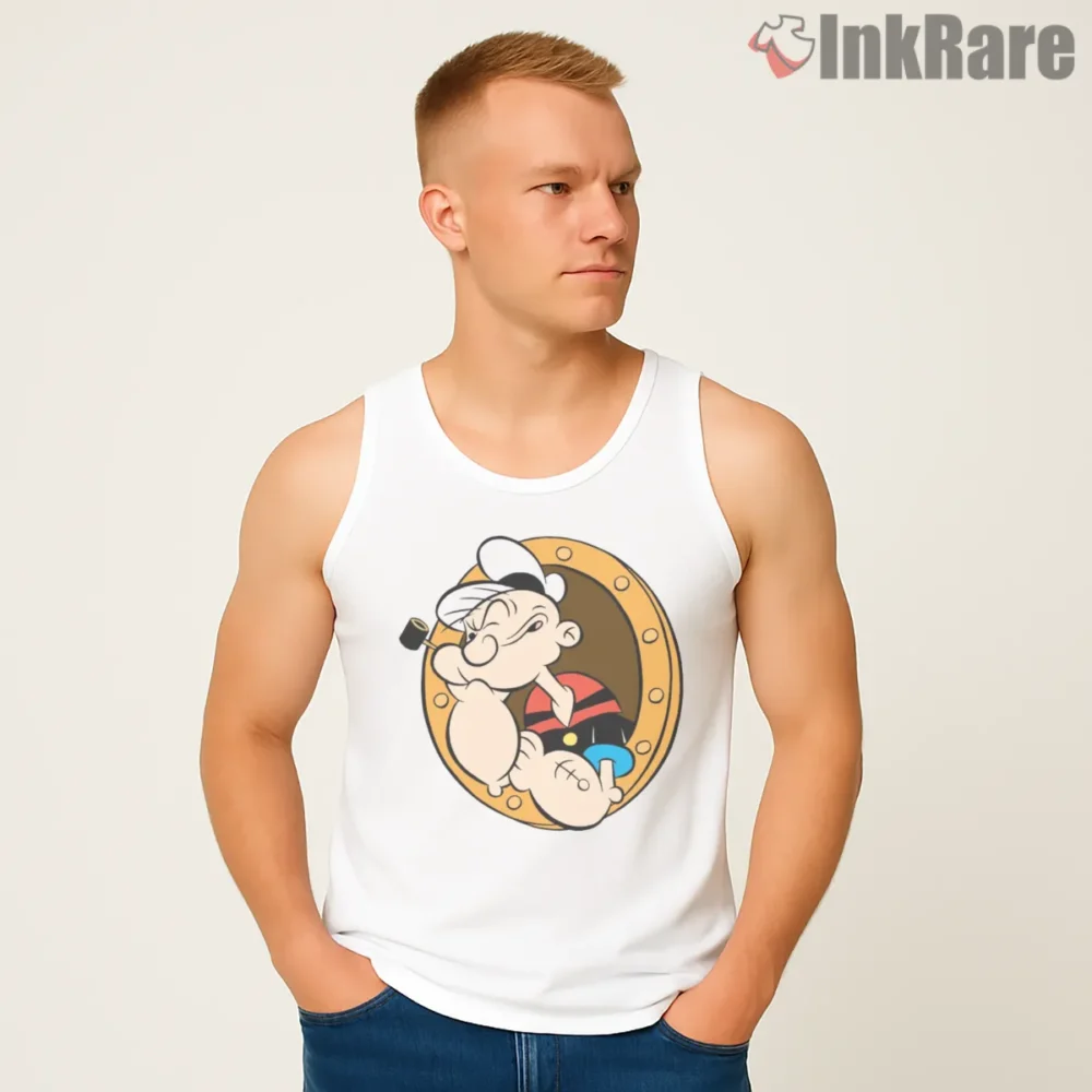 Popeye Porthole Sailor Window Shirt on white tank top for men graphic tee