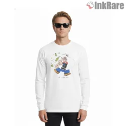 Popeye Punching Bottles Cartoon Chaos Shirt on white long sleeve shirt for men graphic tee