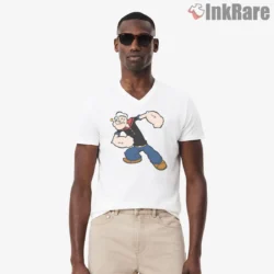 Popeye Ready To Rumble Action Shirt on white v-neck shirt for men graphic tee