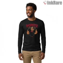 Popeye Since 1929 Classic Thumbs Up Shirt on black long sleeve shirt for men graphic tee