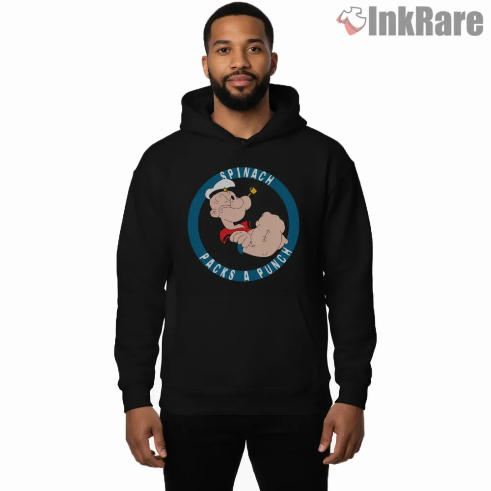 Popeye Spinach Packs A Punch Shirt on black hoodie for men graphic tee