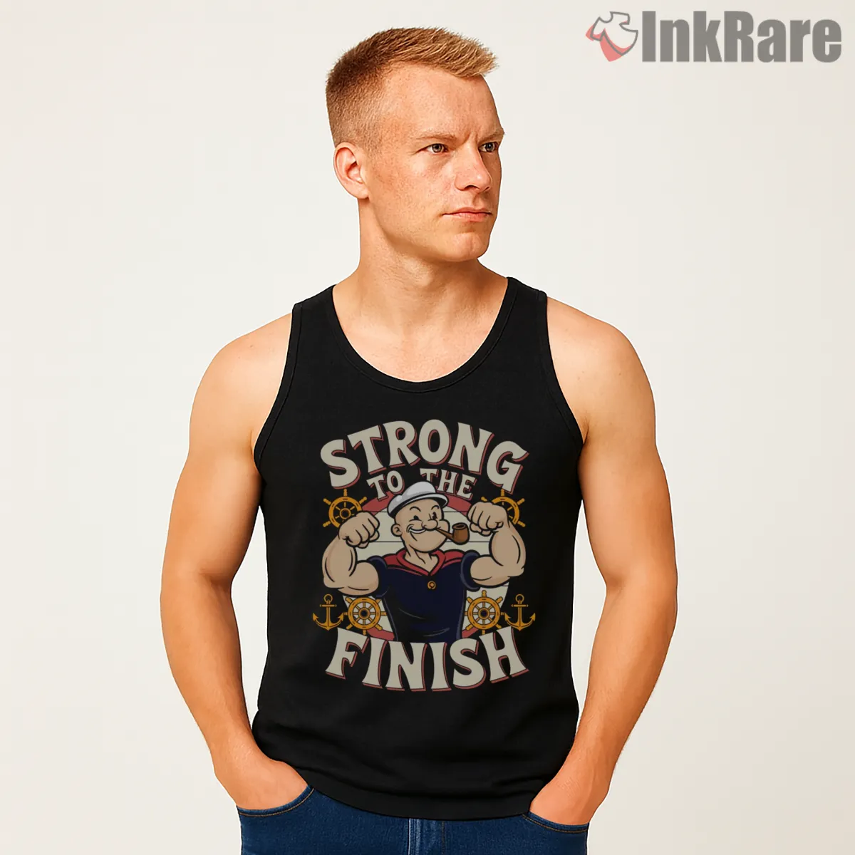 Popeye Strong To The Finish Anchor Tank Top Black Popeye Strong To The Finish Anchor Shirt on black tank top for men graphic tee