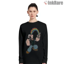 Popeye Taste The Rainbow Cartoon Shirt on black long sleeve shirt for women graphic tee
