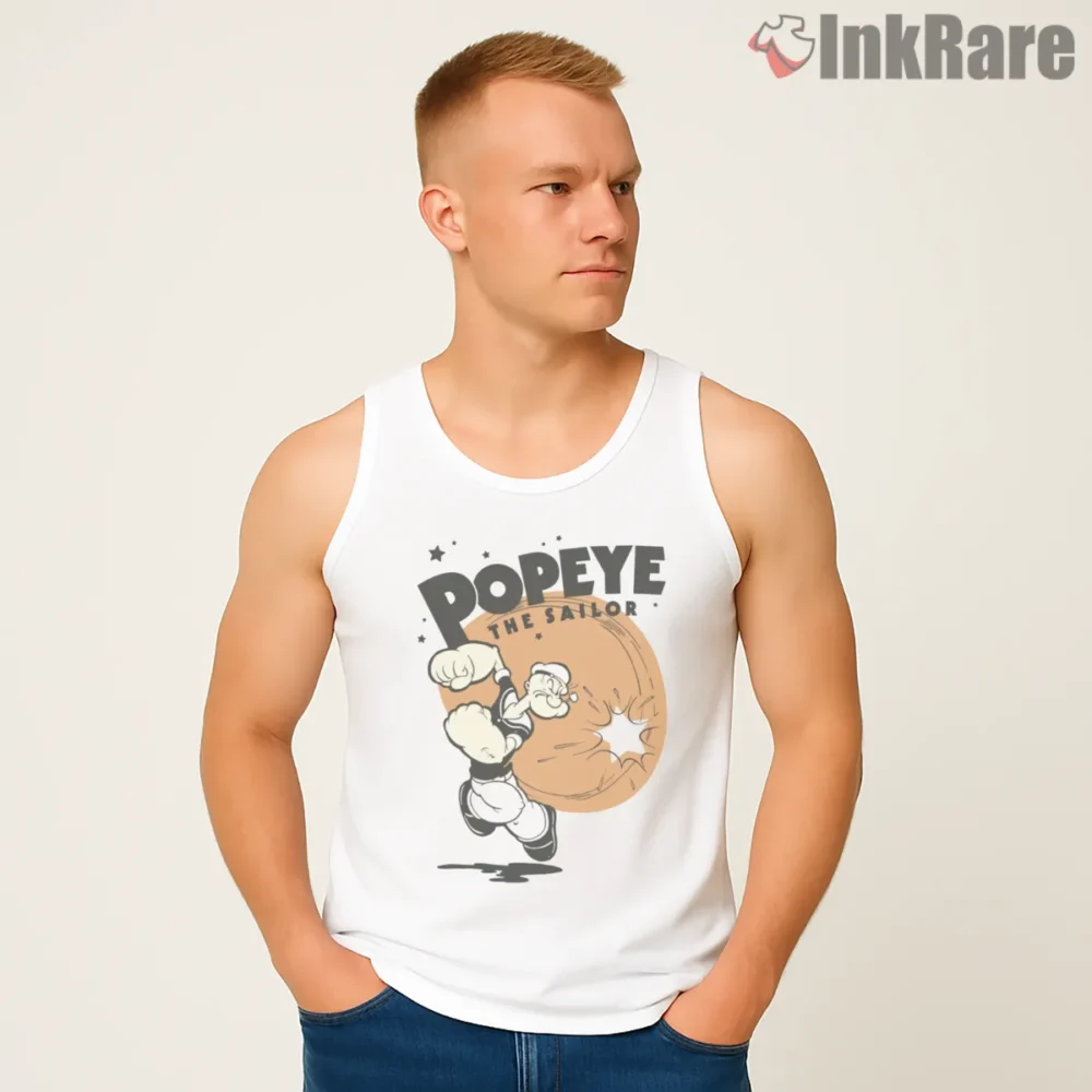Popeye The Sailor Man Punch Graphic Shirt on white tank top for men graphic tee