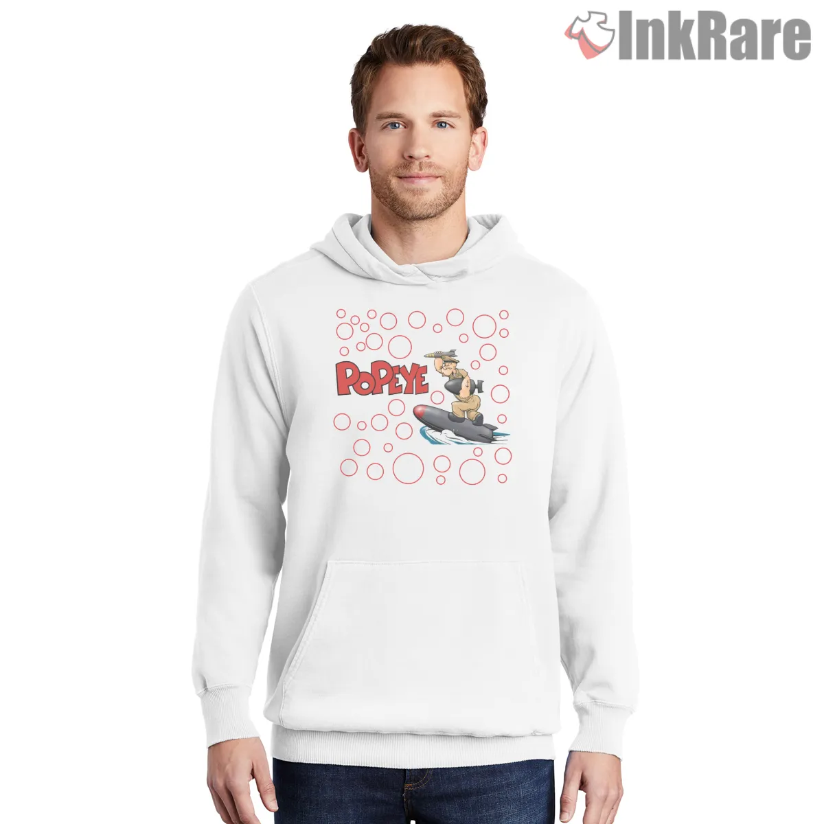 Popeye Torpedo Ride Pop Art Shirt on white hoodie for men graphic tee