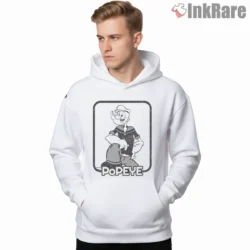 Popeye Vintage Black And White Frame Shirt on white hoodie for men graphic tee