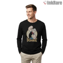 Popeye Vintage Retro Portrait Badge Shirt on black long sleeve shirt for men graphic tee