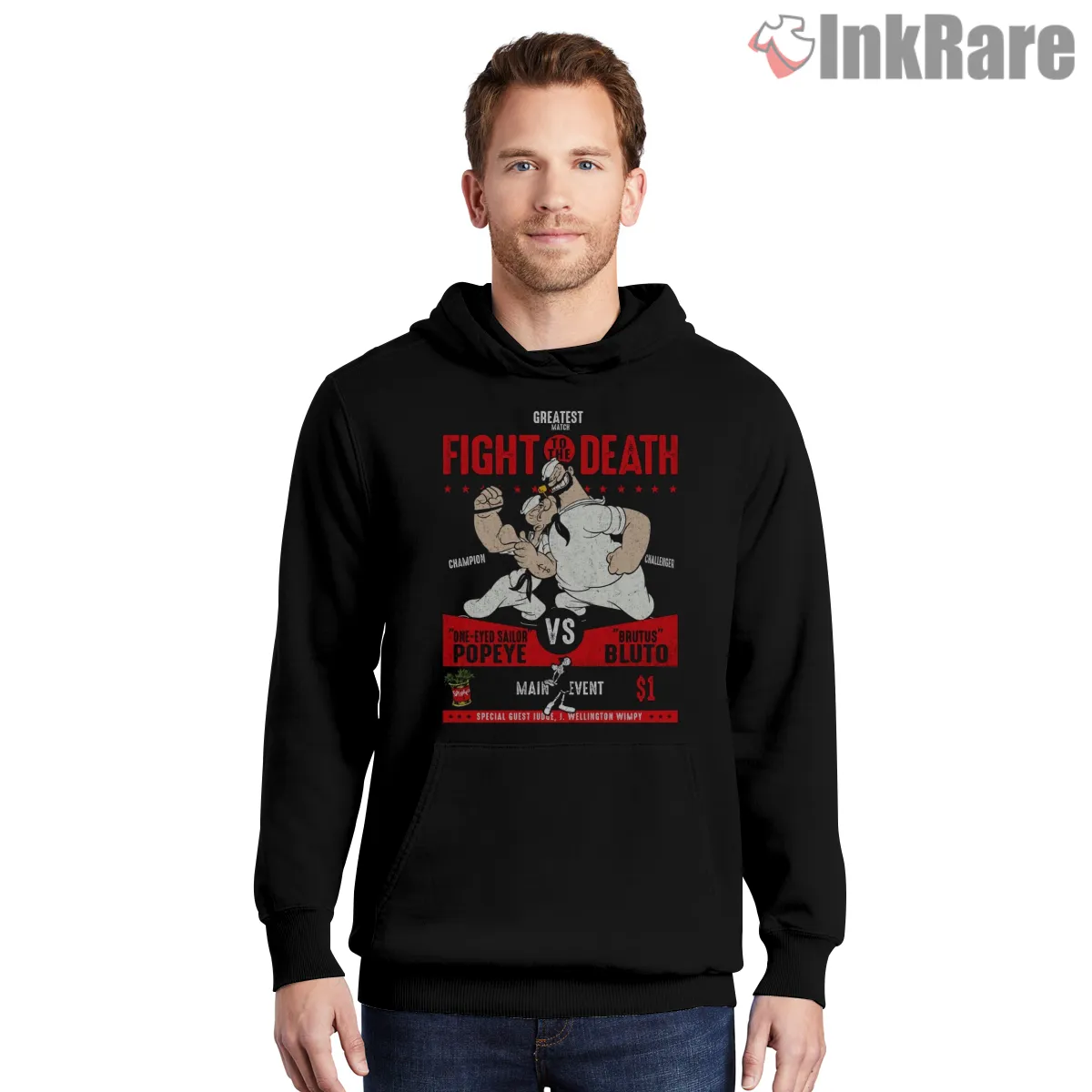 Popeye Vs Bluto Fight Night Poster Shirt on black hoodie for men graphic tee