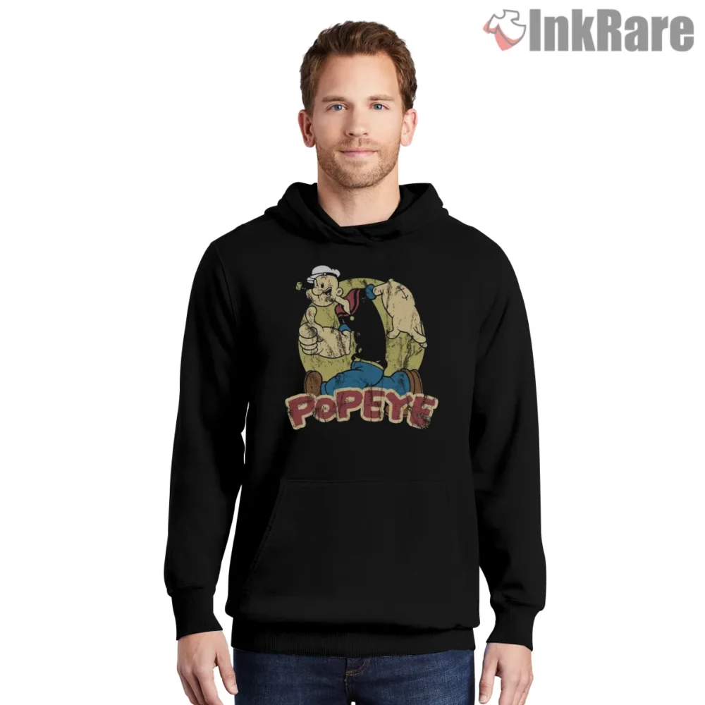 Popeye Weathered Sailor Man Poster Shirt on black hoodie for men graphic tee