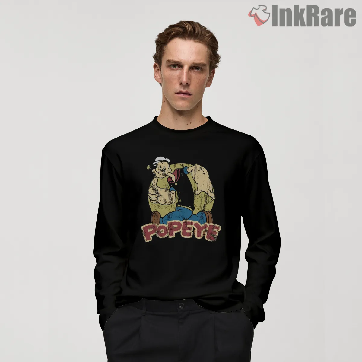 Popeye Weathered Sailor Man Poster Shirt on black long sleeve shirt for men graphic tee