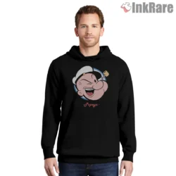 Popeye Winking Face Retro Emblem Shirt on black hoodie for men graphic tee