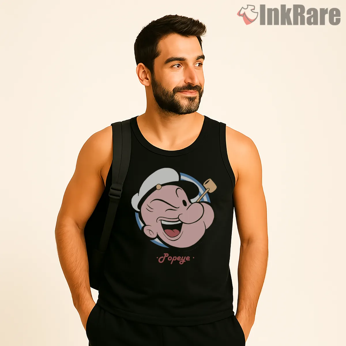 Popeye Winking Face Retro Emblem Tank Top Black Popeye Winking Face Retro Emblem Shirt on black tank top for men graphic tee