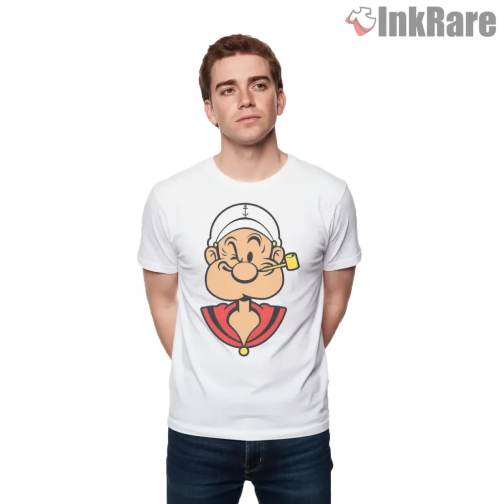 Popeye Winking Sailor Spinach Power Shirt on white short sleeve shirt for men graphic tee