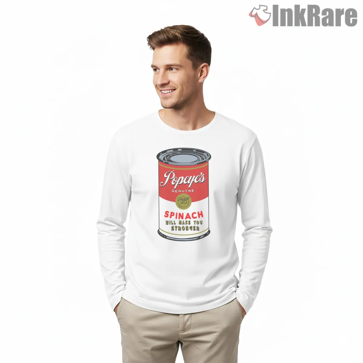 Popeyes Genuine Spinach Will Make You Stronger Shirt on white long sleeve shirt for men graphic tee