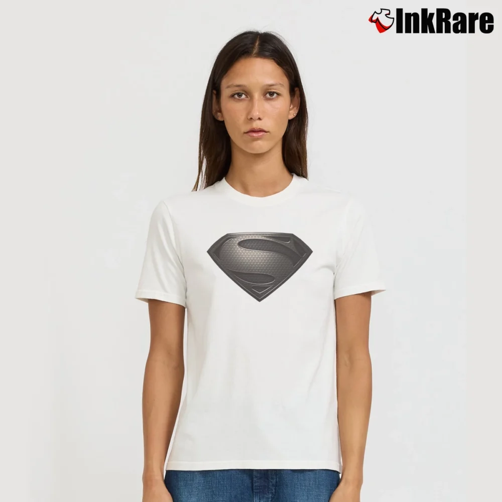 Women’s Popfunk Man Of Steel Movie Shields Signature T-Shirt in white | Soft, Flattering Fit
