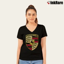 Women’s Porsche Car Logo V-Neck Tee in black | Chic Neckline, Soft Texture