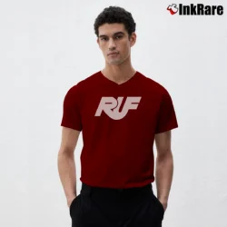 Men’s Porsche Ruf Logo Automotive V-Neck Tee in maroon | Sharp, Breathable, Everyday Staple