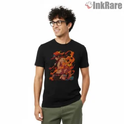 Portgas D Ace Flaming Pirate Spirit Anime Shirt on black short sleeve shirt for men graphic tee