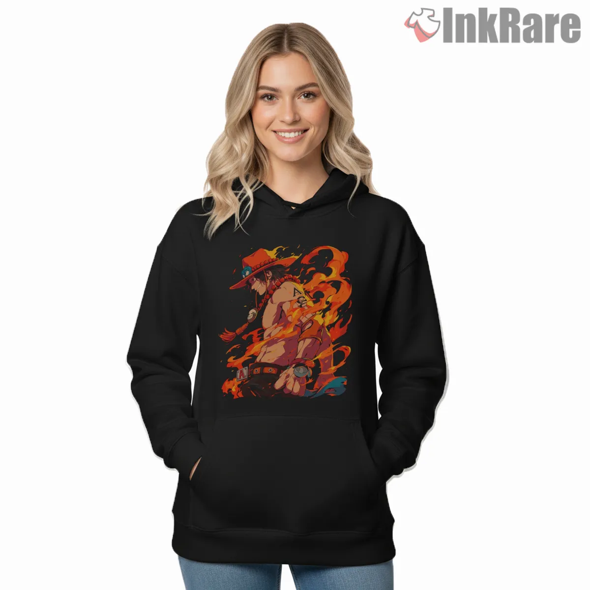 Portgas D Ace Flaming Pirate Spirit Anime Shirt on black hoodie for women graphic tee