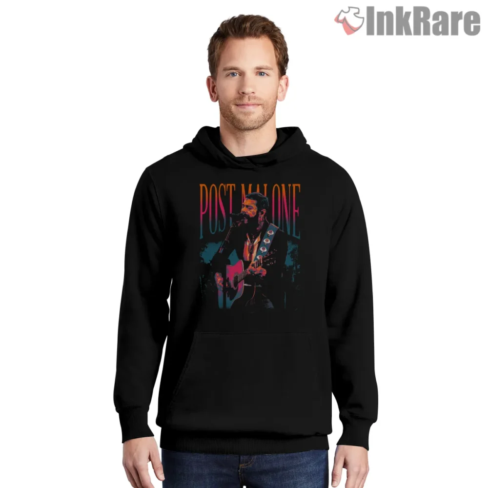 Post Malone Acoustic Stage Guitar Performance Shirt on black hoodie for men graphic tee