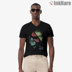 Post Malone Alternative Retro Split Portrait Art Shirt on black v-neck shirt for men graphic tee
