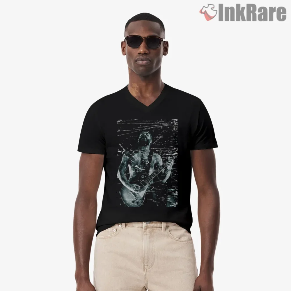 Post Malone Black And White Guitar Splash Art Shirt on black v-neck shirt for men graphic tee