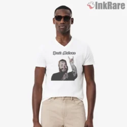 Post Malone Black And White Hip Hop Portrait Shirt on white v-neck shirt for men graphic tee