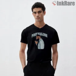 Post Malone Blue Suit Illustration Streetwear Shirt on black v-neck shirt for men graphic tee