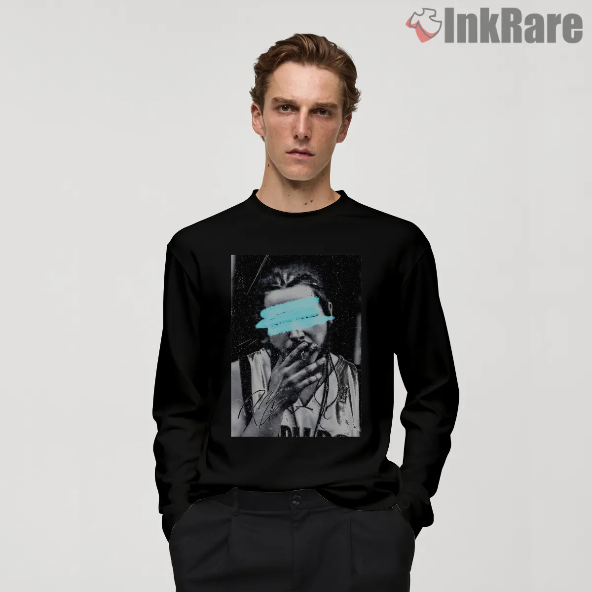 Post Malone Blurred Portrait Streetwear Shirt on black long sleeve shirt for men graphic tee