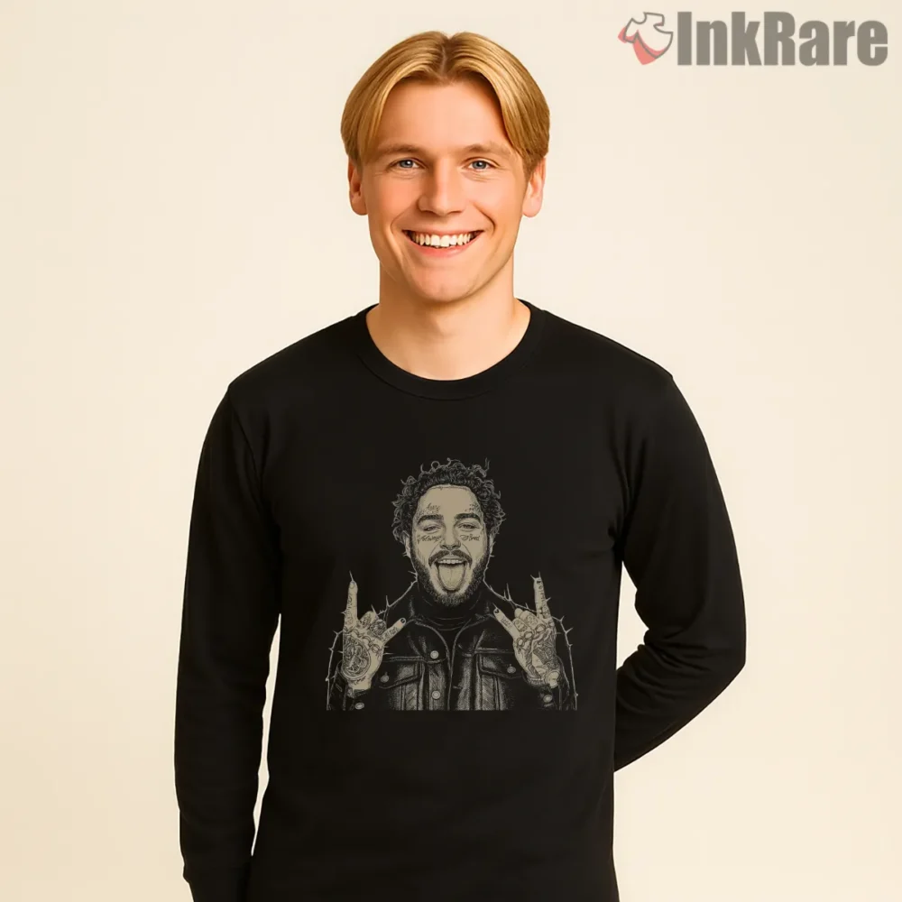 Post Malone Bootleg Rap Poster Style Graphic Shirt on black long sleeve shirt for men graphic tee