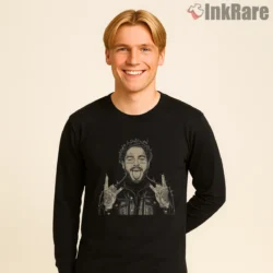 Post Malone Bootleg Rap Poster Style Graphic Shirt on black long sleeve shirt for men graphic tee