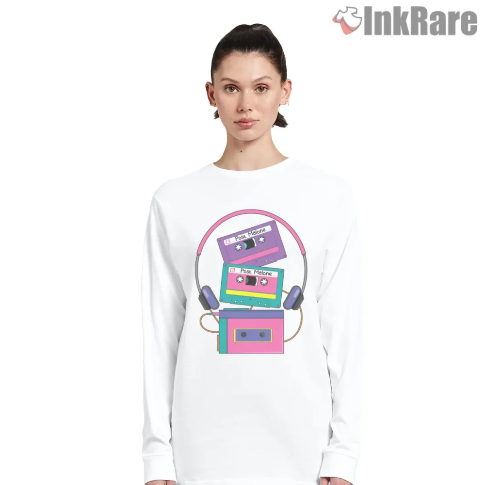 Post Malone Cassette Mixtape Retro Shirt on white long sleeve shirt for women graphic tee