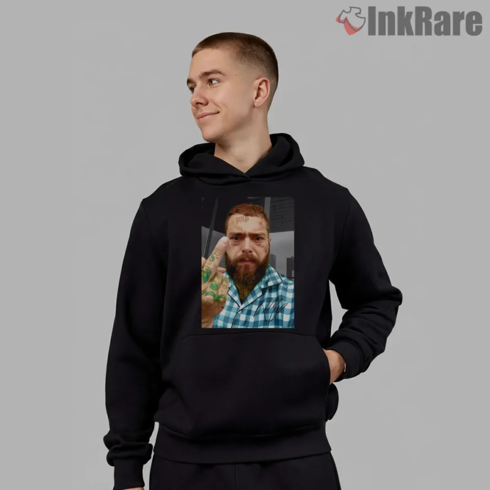 Post Malone Checkered Selfie Street Shirt on black hoodie for men graphic tee