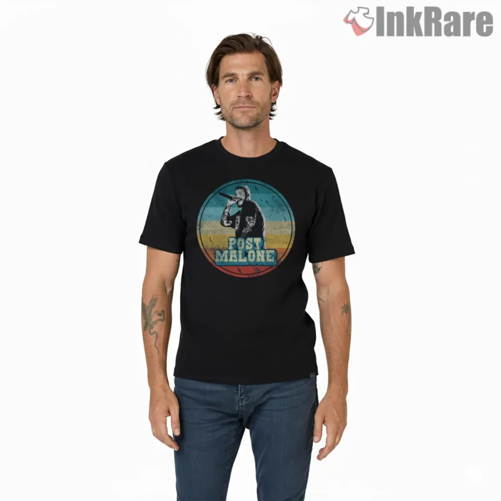 Post Malone Circle Sunset Stage Shirt on black short sleeve shirt for men graphic tee