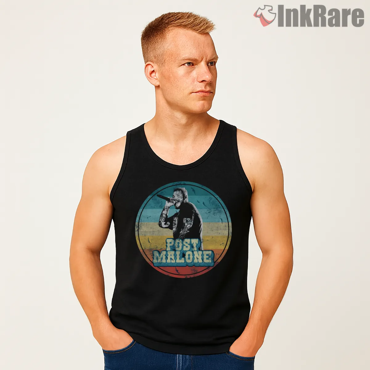 Post Malone Circle Sunset Stage Tank Top Black Post Malone Circle Sunset Stage Shirt on black tank top for men graphic tee