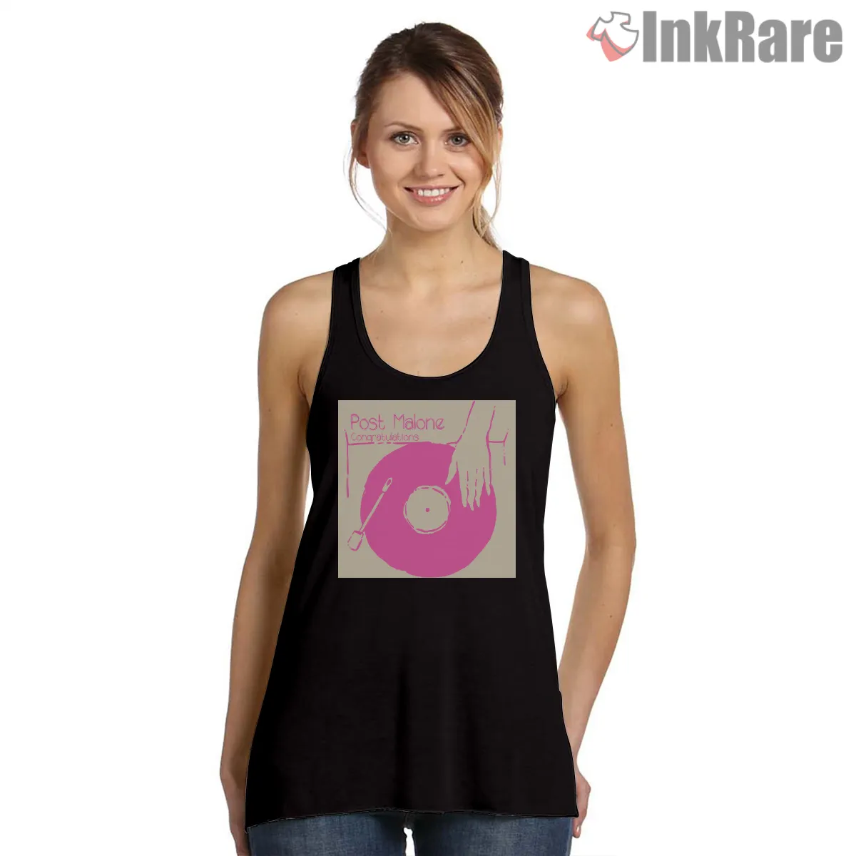 Post Malone Congratulations Vinyl Art Tank Top Black Post Malone Congratulations Vinyl Art Shirt on black tank top for women graphic tee