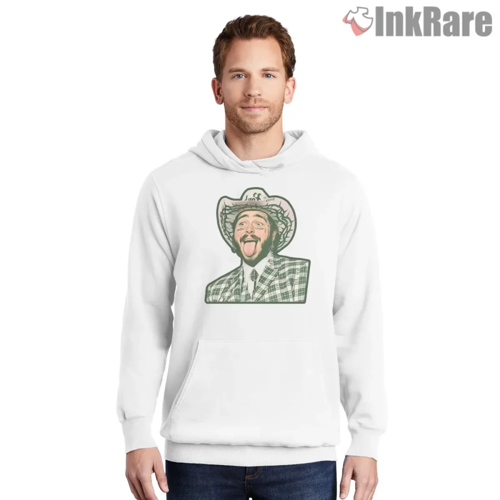 Post Malone Cowboy Hat Checkered Suit Cartoon Shirt on white hoodie for men graphic tee