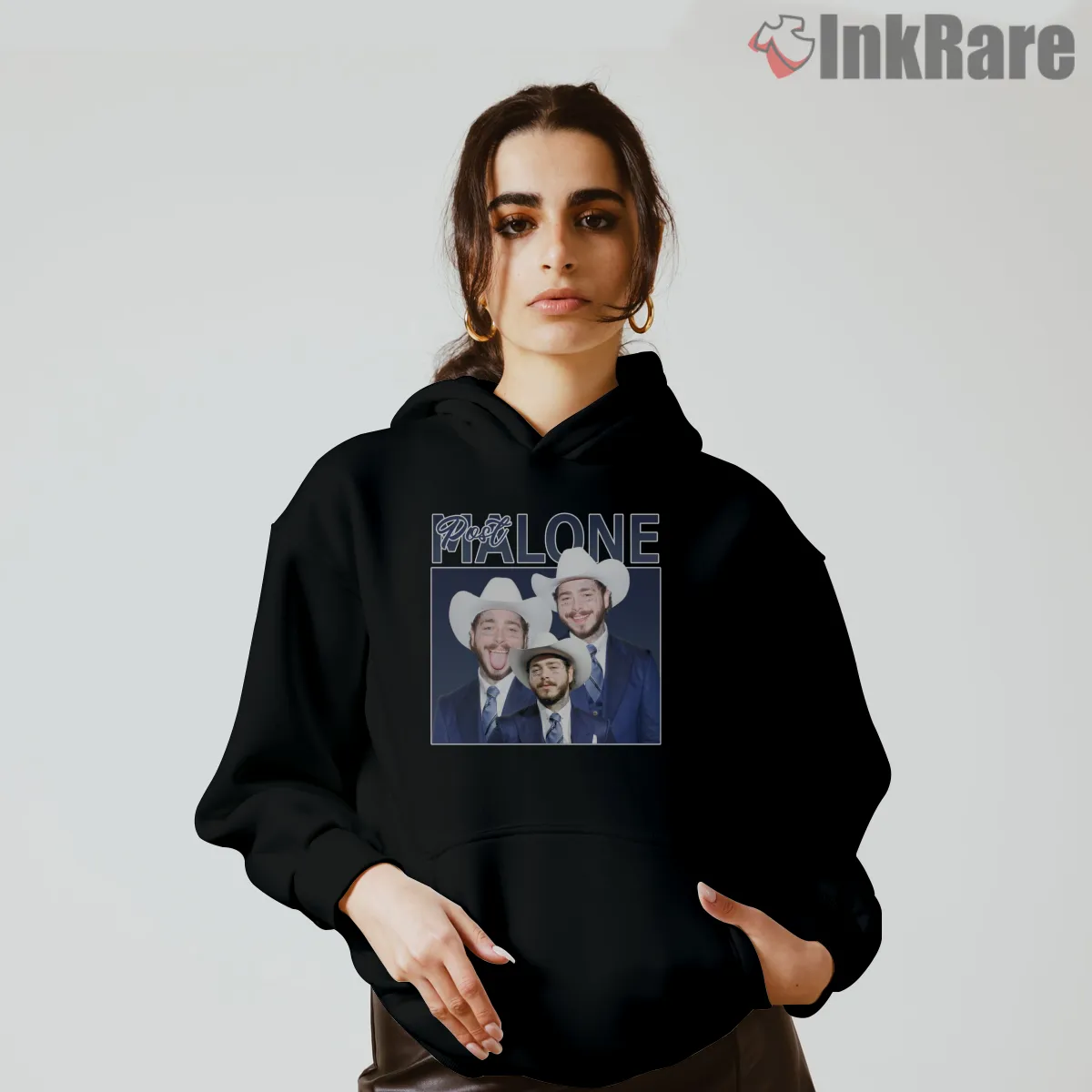 Post Malone Cowboy Suit 80s Rap Trio Hoodie Black Post Malone Cowboy Suit 80s Rap Trio Shirt on black hoodie for women graphic tee