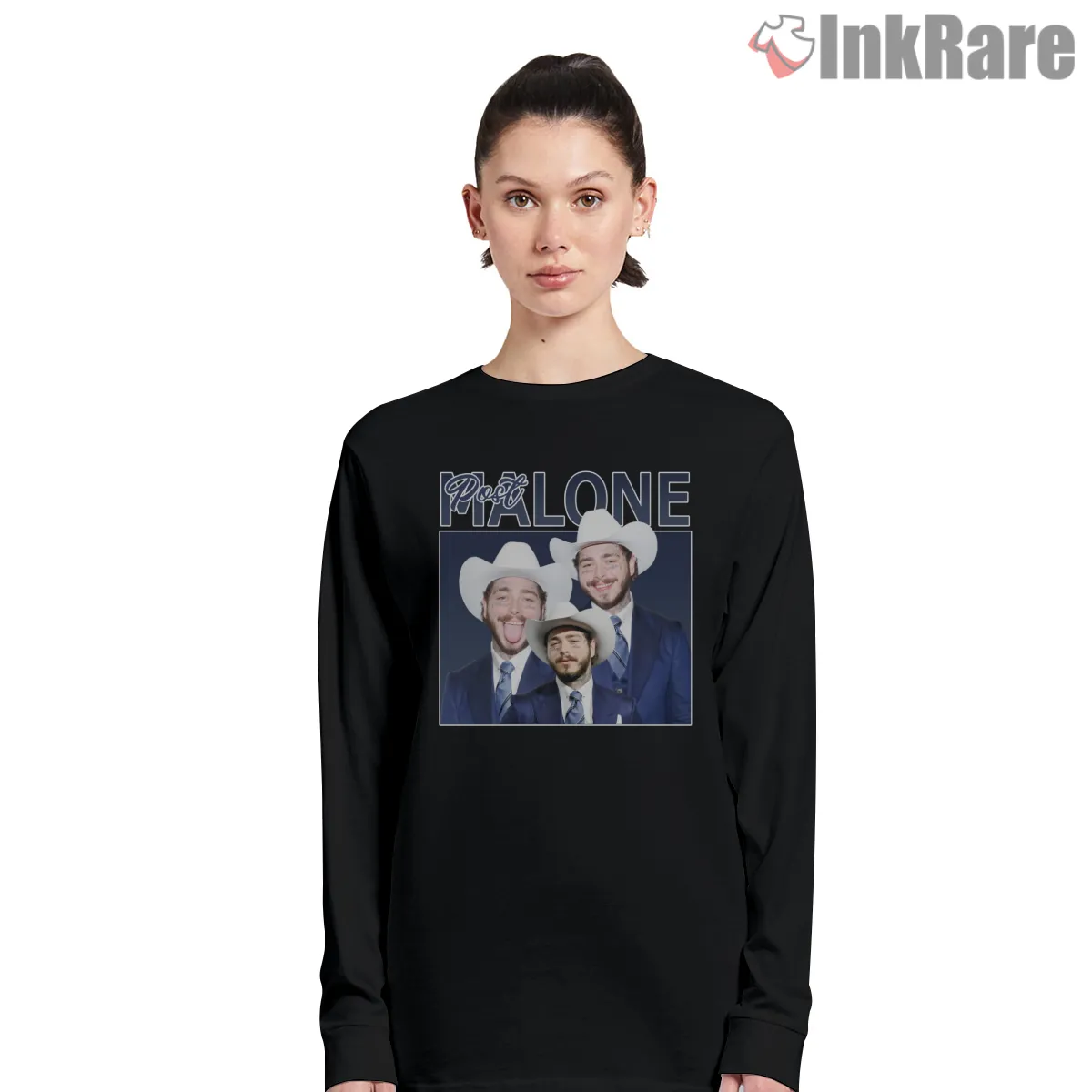 Post Malone Cowboy Suit 80s Rap Trio Long Sleeve Black Post Malone Cowboy Suit 80s Rap Trio Shirt on black long sleeve shirt for women graphic tee