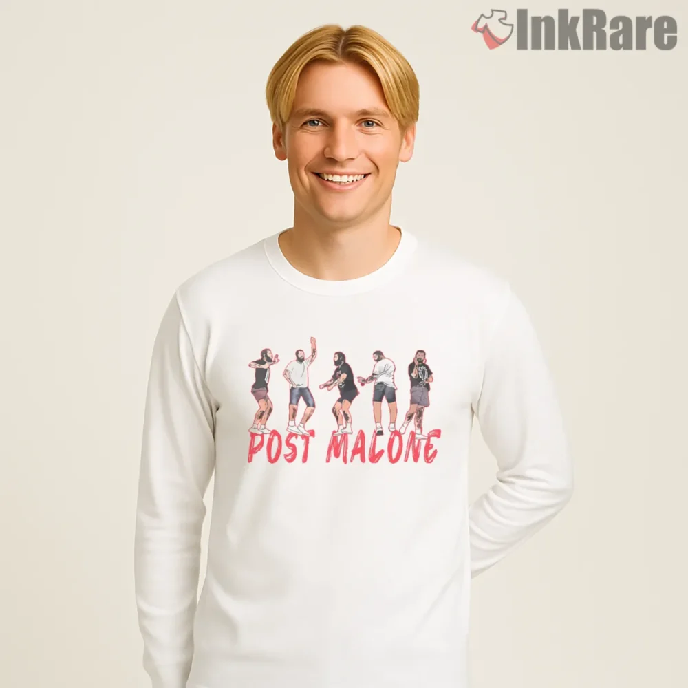 Post Malone Dancing Friends Album Celebration Shirt on white long sleeve shirt for men graphic tee
