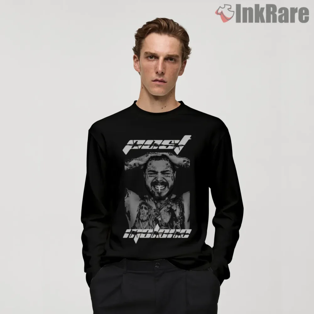 Post Malone Double Exposure Grunge Portrait Shirt on black long sleeve shirt for men graphic tee