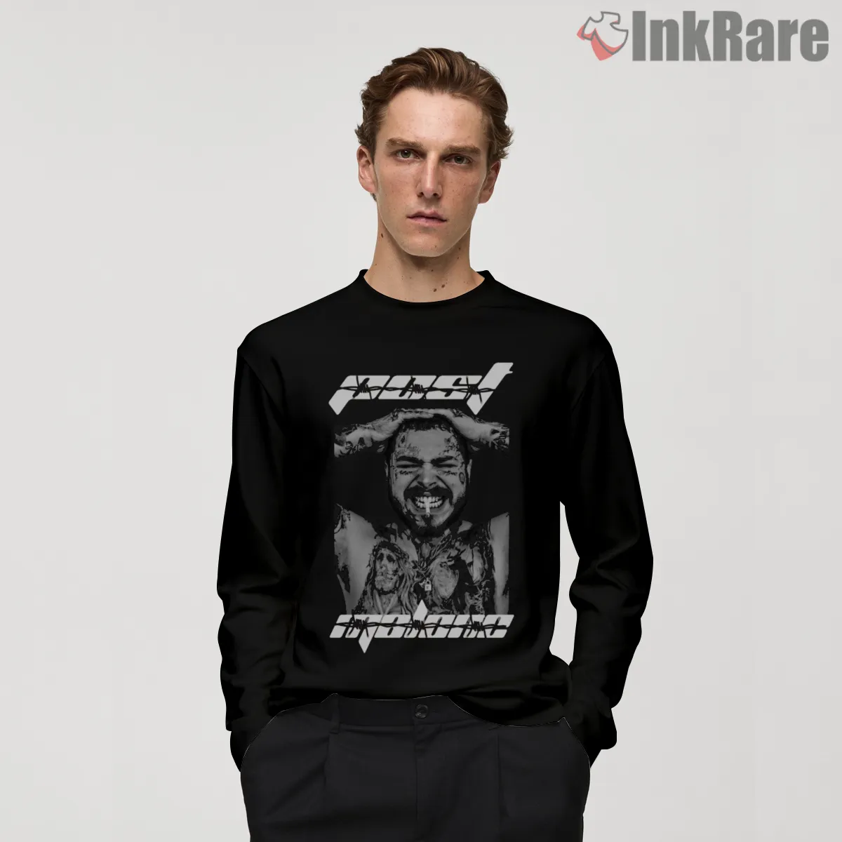 Post Malone Double Exposure Grunge Portrait Long Sleeve Black Post Malone Double Exposure Grunge Portrait Shirt on black long sleeve shirt for men graphic tee