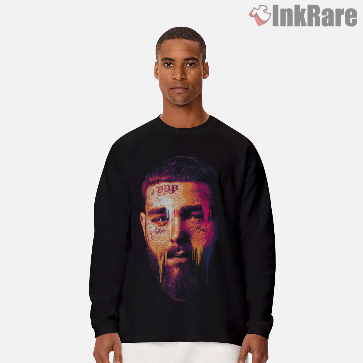 Post Malone Double Exposure Neon Portrait Long Sleeve Black Post Malone Double Exposure Neon Portrait Shirt on black long sleeve shirt for men graphic tee