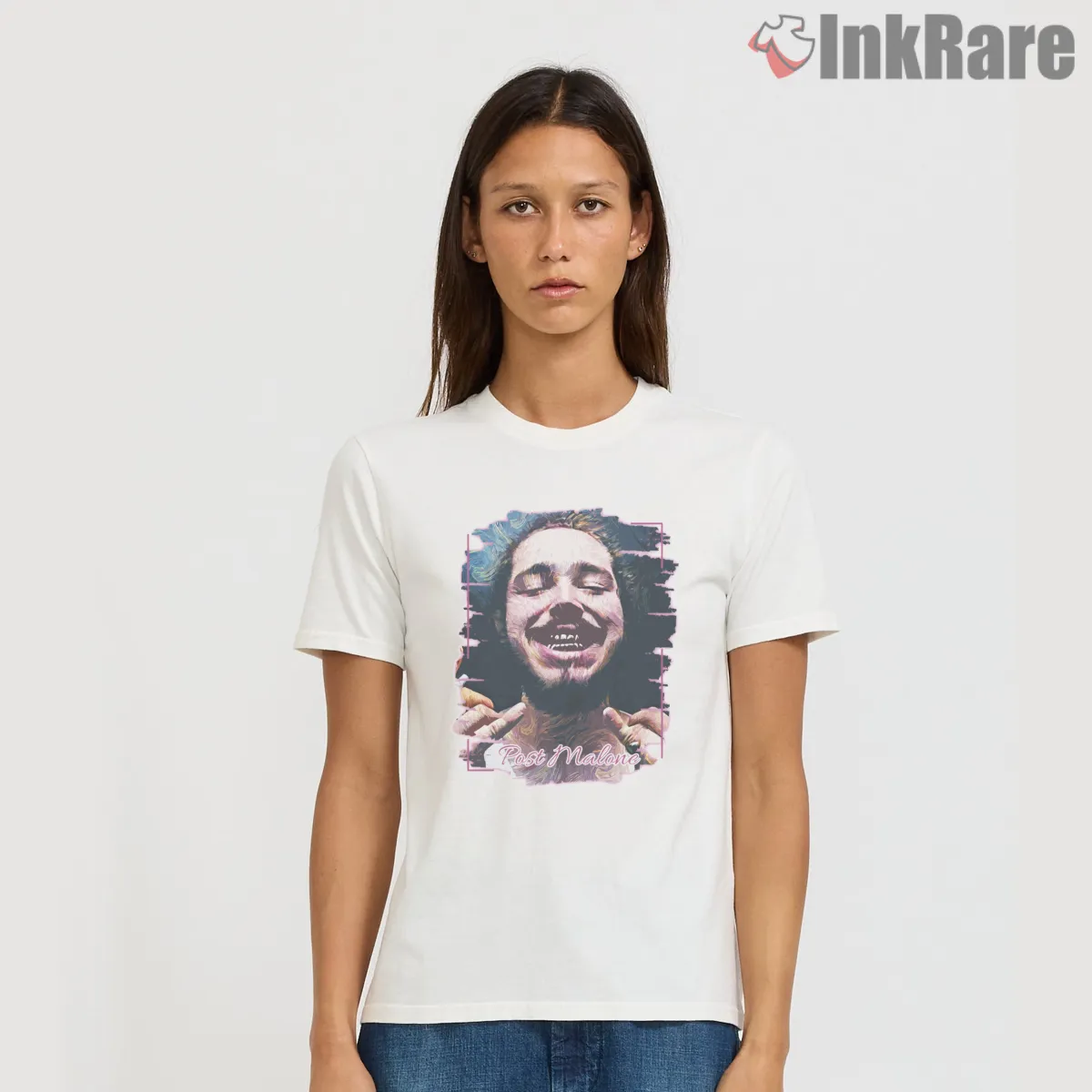 Post Malone Dreamy Pastel Portrait Smile Short Sleeve White Post Malone Dreamy Pastel Portrait Smile Shirt on white short sleeve shirt for women graphic tee