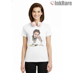 Post Malone Dripping Ink Cartoon Portrait Shirt on white short sleeve shirt for women graphic tee