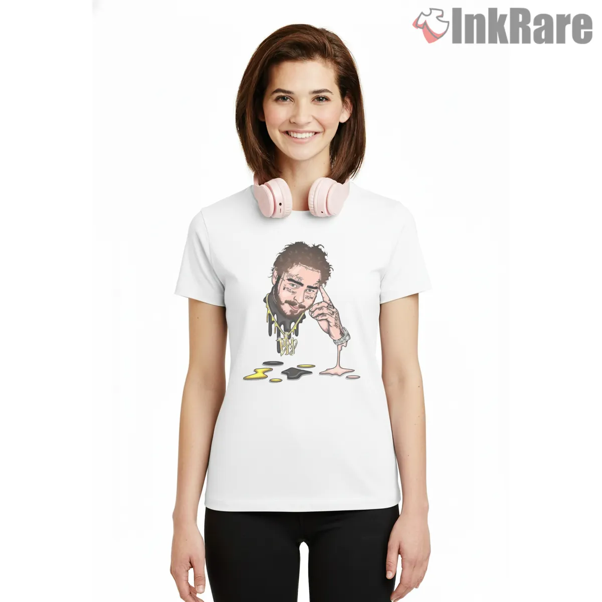 Post Malone Dripping Ink Cartoon Portrait Short Sleeve White Post Malone Dripping Ink Cartoon Portrait Shirt on white short sleeve shirt for women graphic tee