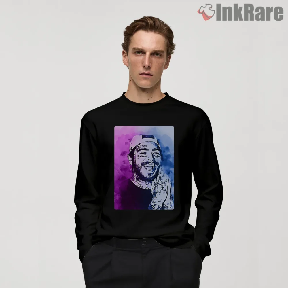 Post Malone Everglow Pastel Portrait Art Shirt on black long sleeve shirt for men graphic tee